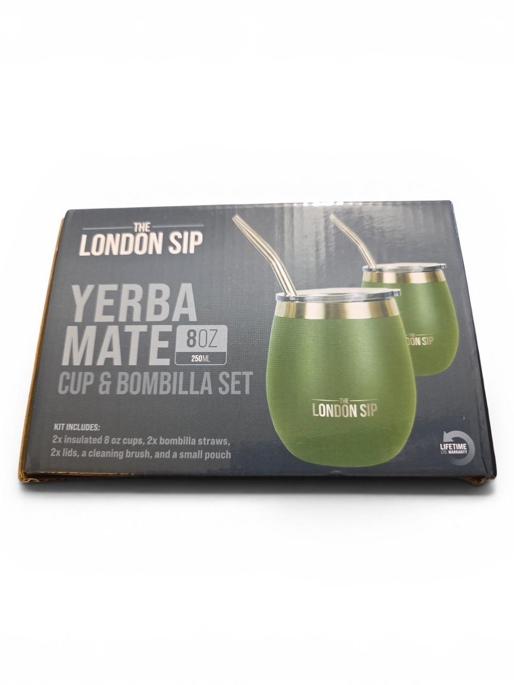 London Sip Yerba Mate Cup and Bombilla Set, Includes 2 Green 8oz Gourds